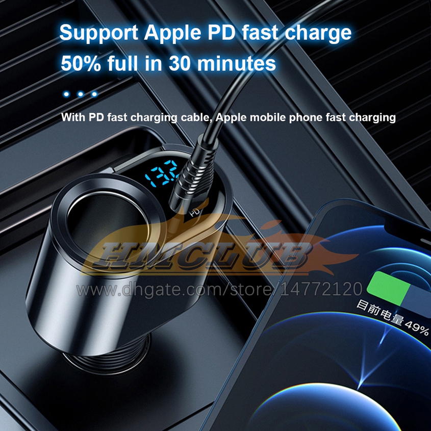 CC294 166W 자동차 충전기 담배 소켓 슈퍼 빠른 충전 66W 유형 C PD20W USB Quick Charge3.0 18W Huawei iPhone Samsung Oppo Vivo