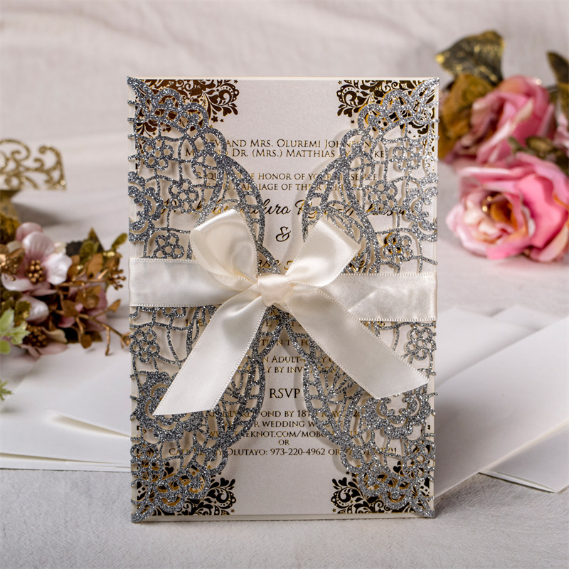 Cartes de voeux d'invitation de mariage créatives évidées carte de paillettes de dentelle pour les fournitures de mariage de fête d'anniversaire de fiançailles