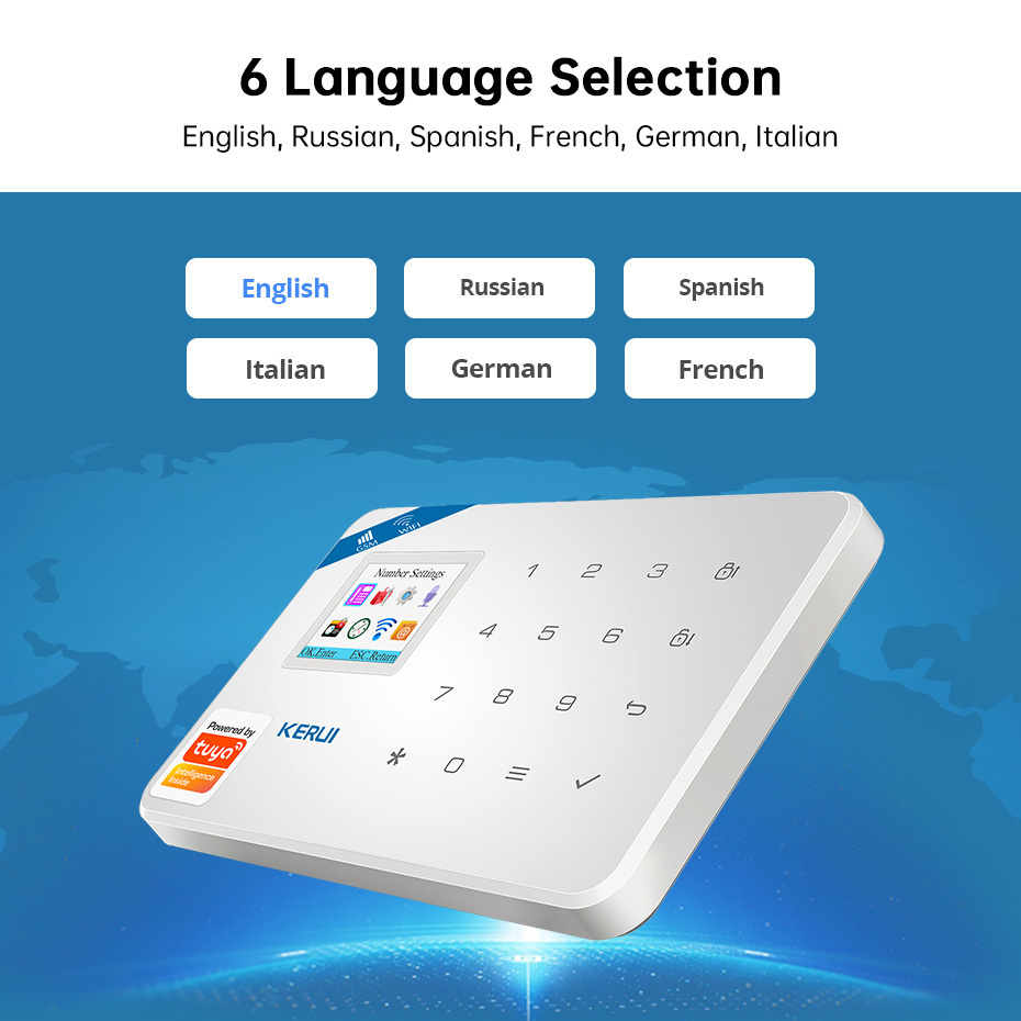 Systèmes d'alarme KERUI Tuya Smart WIFI GSM Système de sécurité Fonctionne avec Alexa Home Cambrioleur Détecteur de mouvement Fumée Porte Fenêtre Capteur Caméra IP 221101