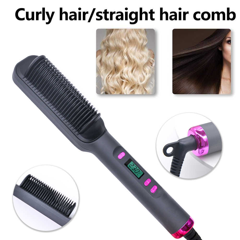 Hair Curlers Straighteners Multifunctional Straightener Comb AntiScald Straightening Brush Ceramic Electric with LCD 31 Level