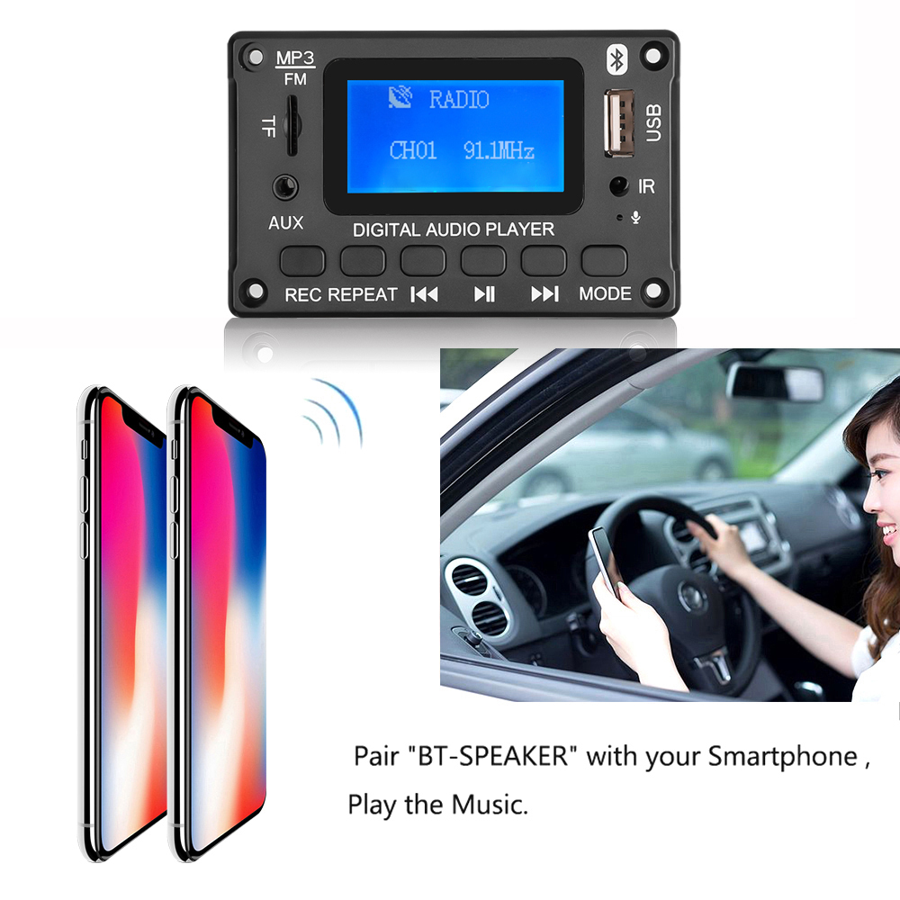 MP3 MP4プレーヤー5V 12VデコーダーボードBluetooth Car Player USB Recording Module FM Aux Radio Speaker Handsfree 221101の歌詞ディスプレイ付きラジオ