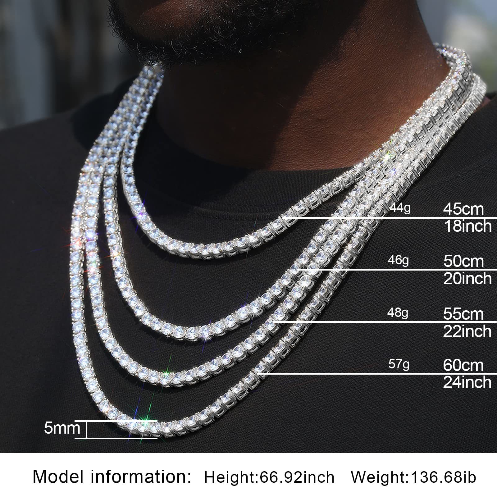 Chaînes Hip Hop 1 rangée 4 broches chaîne de Tennis AAA CZ pierre 3456MM Bling glacé plaqué or cubique Zircon collier pour hommes bijoux 2217134466