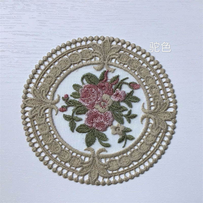 Vintage Romantic Floral Cup Mats for Drinkware Handmade Embroidery Craft European Style Lace Fabric Washable Placemat