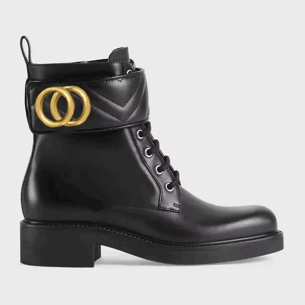 Outono inverno moda botas com cadarço mulher zíper flat bota de tornozelo cinto de viagem de metal couro senhora letra preto macio couro feminino sapatos de grife tamanho grande 35-42 com caixa