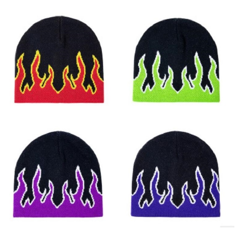 Beanie/Skull Caps Unisex Flame Beanies Sombreros para mujeres y hombres Warm Knitted Hip Hop Beanie Otoño Invierno Casual Moda Streetwear 221101