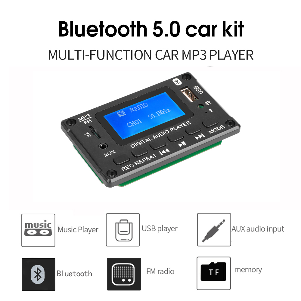 MP3 MP4 Players 5V 12V Decoder Board Bluetooth Car Player USB Recording Module FM AUX Radio With Lyrics Display For Speaker Handsfree 221101