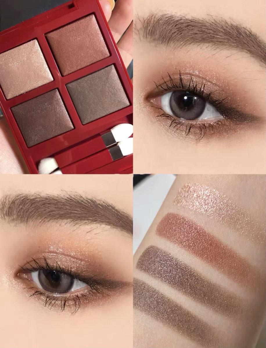 Merk 4 kleuren oogschaduw bittere perzik make -up oogschaduw met borstel palet body hitte matte glans paletten cosmetisch