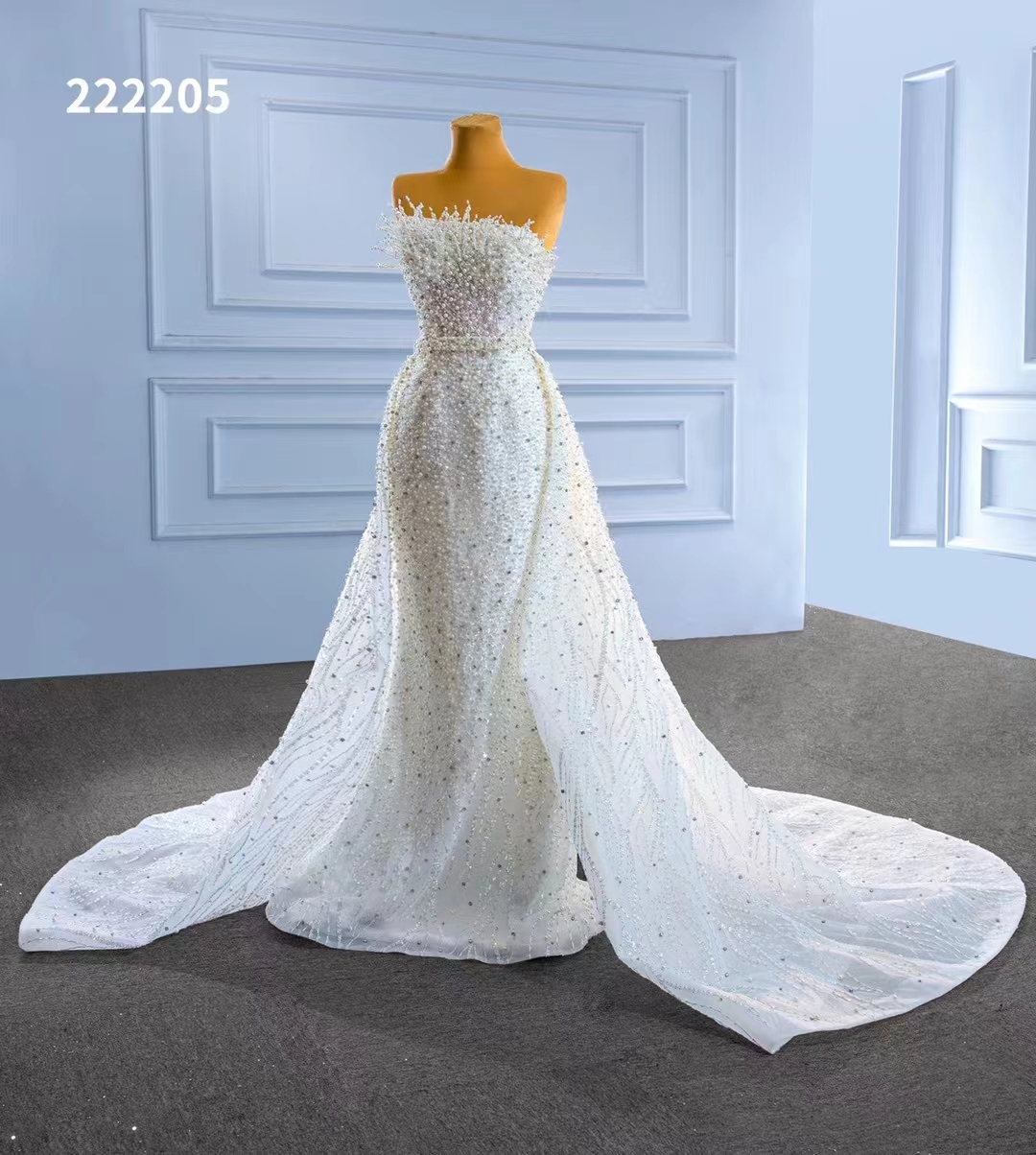 Mermaid Wedding dress Luxury strapless mermaid lace detachable train bride dress SM222205