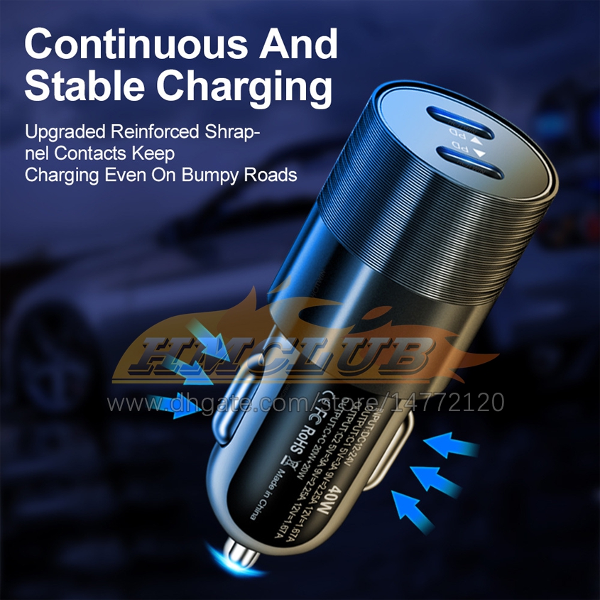 CC223 Dual USB C Fast Car Charger 40W 2 Port Type C PD Phone Chargers for iPhone 13 12 11 Pro Max Samsung Power Adapter in Cars