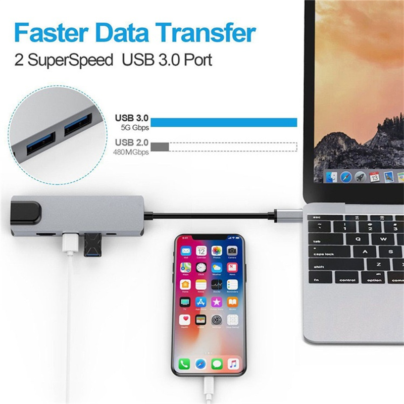 Hub USB C 4K vers Gigabit Ethernet Rj45 Lan 5 en 1, adaptateur Hub USB Type C pour Mac book Pro, Thunderbolt 3 USB-C, chargeur PD