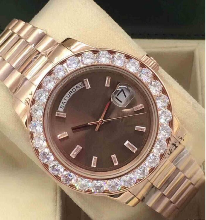 Luxury herrklockor större diamantkame 228238 18K gul guld urtavla 43mm rostfritt stål mekanisk automatisk mode wrist212v