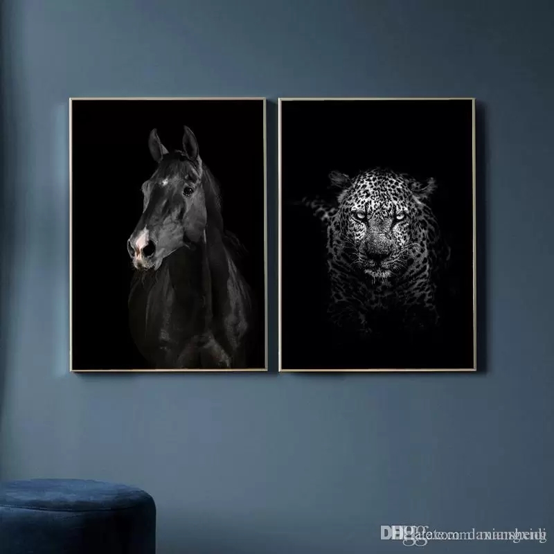 Pintura de lona Pintura de elefante preto e branco Zebra giraffe tigre Arte da parede Posters de arte de animais pinturas impressas de impressão para quarto quarto sem moldura sem moldura