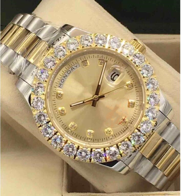 Luxury herrklockor större diamantkame 228238 18K gul guld urtavla 43mm rostfritt stål mekanisk automatisk mode wrist212v