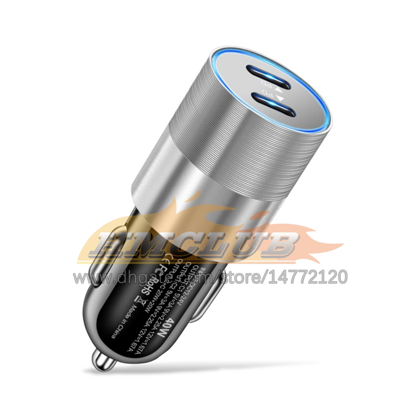 CC223 Dual USB C Caricabatteria da auto veloce 40W Caricabatterie telefono PD tipo C a 2 porte iPhone 13 12 11 Pro Max Adattatore di alimentazione Samsung in auto