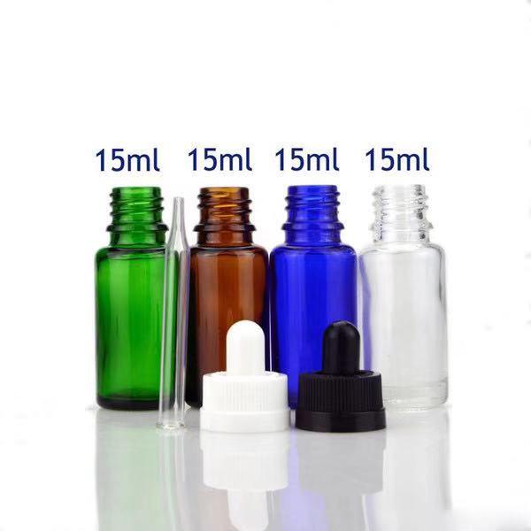 15ml Glass bottles With Black Childproof Cap and glass dropper essential oil packing bottles