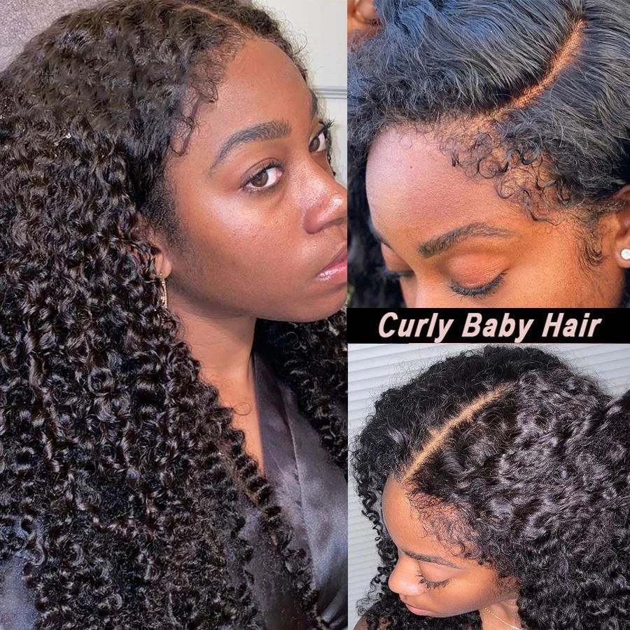 Kinky Curly Edges Lace Front Human Hair Wigs afro Deep Wave Curl Transparent HD Frontal Closure Wig perruque for black women