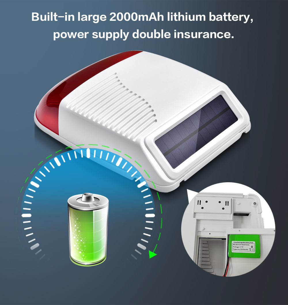 Alarmsysteme 433 MHz kabelloses Solar-Stroboskop-Sirenenlicht für den Außenbereich, wasserdicht, für Heim-Einbrecher-Sicherheit, WLAN-System 221101