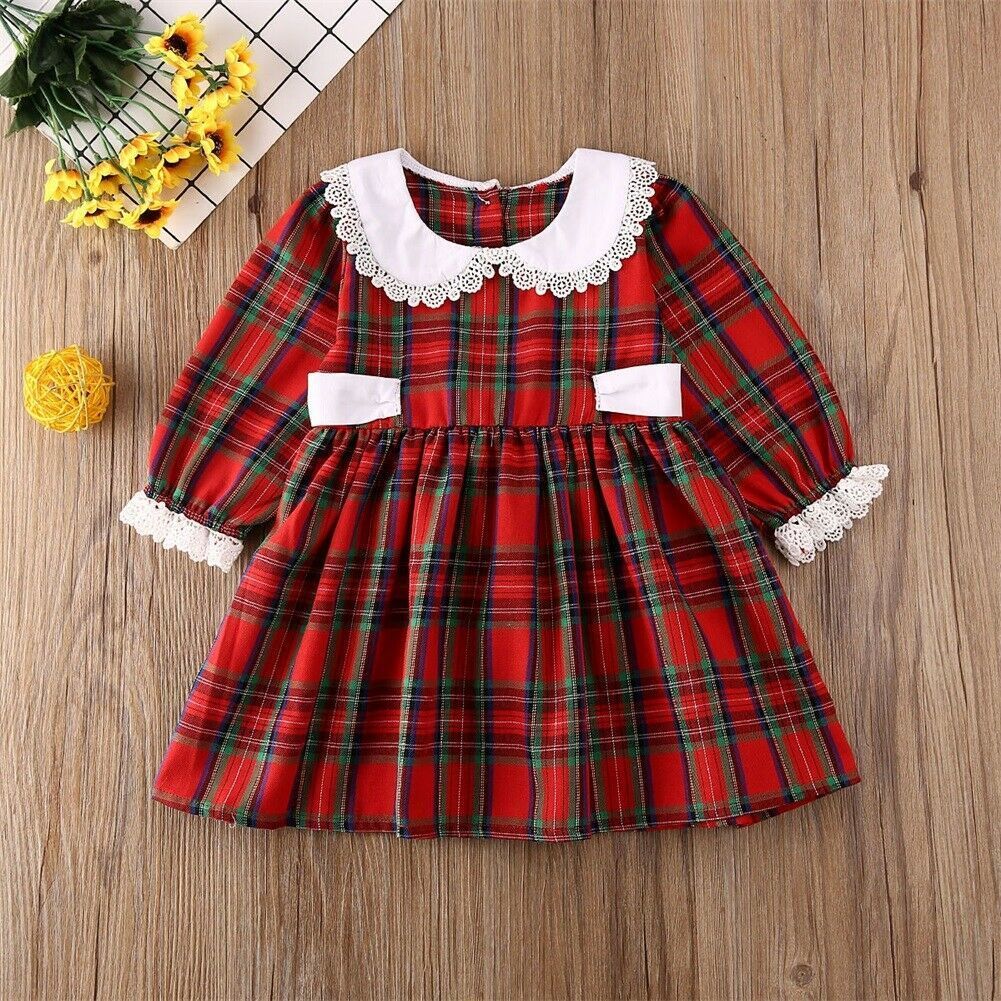 女の子のドレスtxlixc幼児の女の女の子格子縞のクリスマスロンパーフリルレッドプリンセスクリスマス服パーティーフォールフィット221101