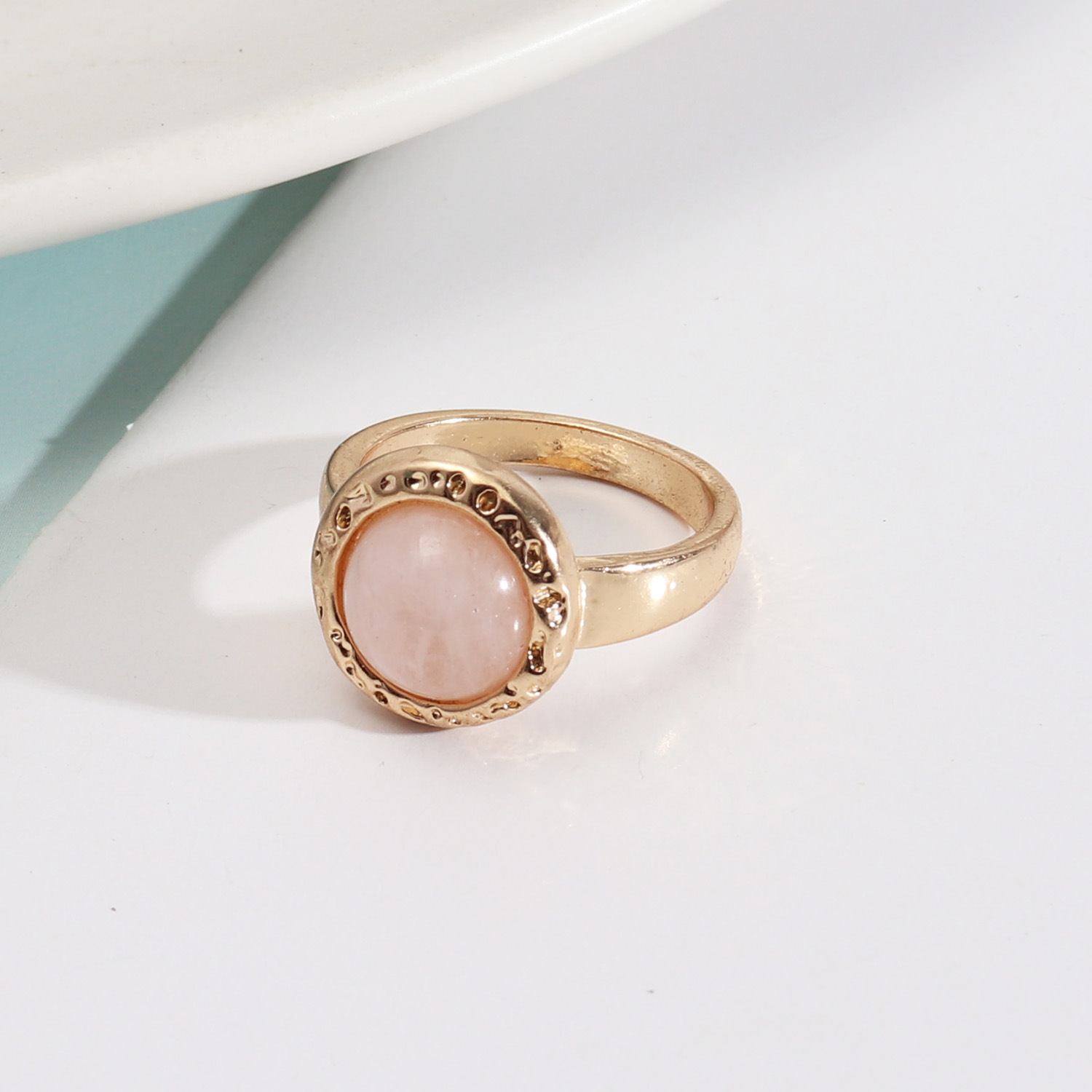 Rose Quartz Gem Fashion Turquoise Stone Ohlites Anelli Oro Color Finger Rings for Women Gioielli Parte regalo