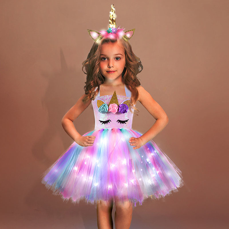 Robes de fille filles brillants Unicorn tutu enfants brillants pour la fête d'Hallowmas princesse pour enfants vestiges vestidos 221101