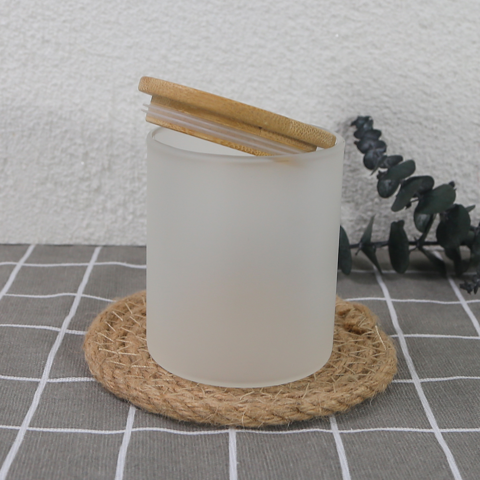 US Warehouse 10oz Sublimatie Kaarsenhouder Jar Mokken met bamboe deksel Frosted Candle Cup Wax Cream Geurende Tumbler Glass Bottle Decoracion B5