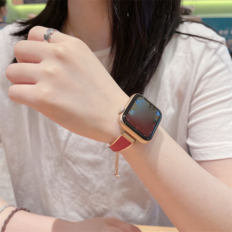 Bracelet femme Bracelet en cuir métal pour Apple Watch 41mm 45mm 40mm 44mm 38mm 42mm 49mm bandes avec lien réglable pour Iwatch Series Ultra 8 7 6 5 SE 4 3 Accessoires
