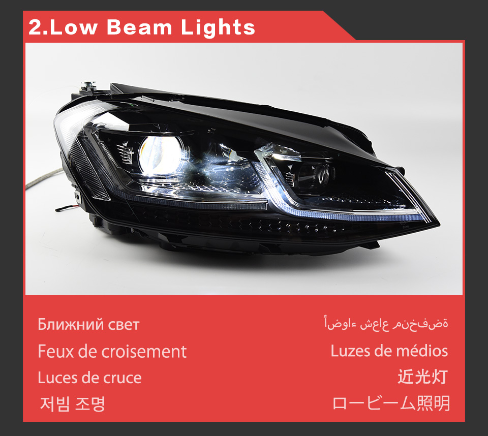 المصابيح الأمامية للسيارة LED LED أثناء النهار تشغيل مؤشر إشارة الدوار الديناميكي لجولف 7 MK7 GTI المصباح الأمامي