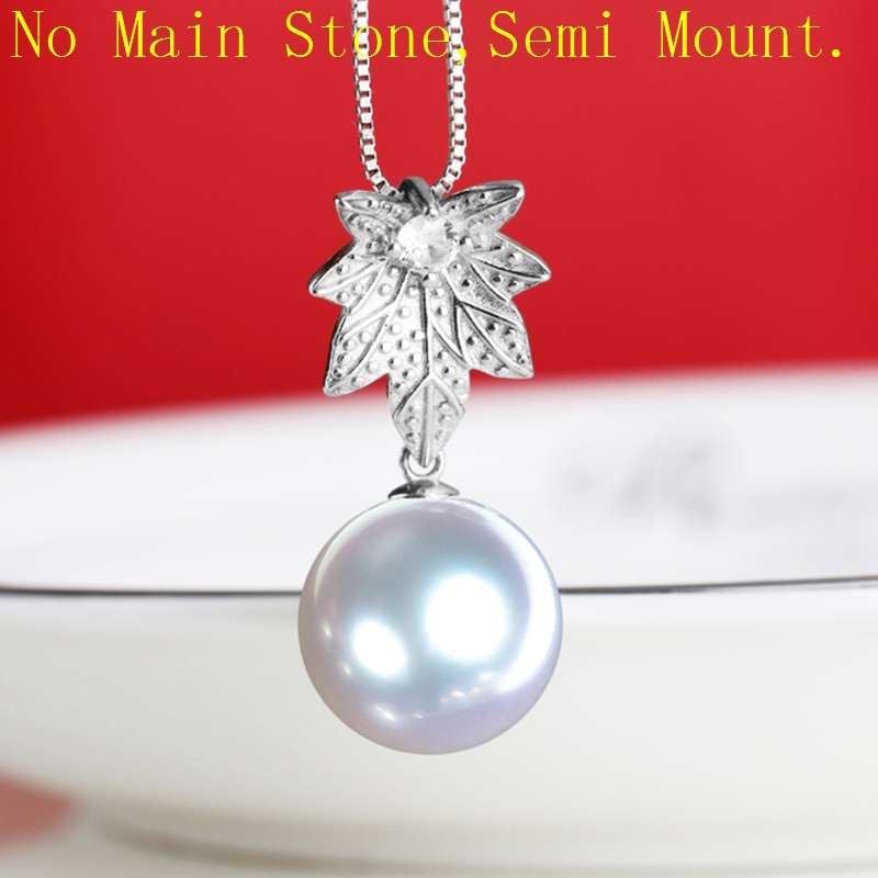 925 Sterling Silver Pendant Inget halsband Semi Mount Women Pendants Cubic Zirconia Pearl Round Pärl Ställa in fina smycken Gemstone Seting CZ