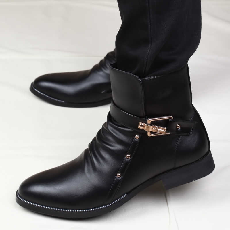 Bottes Angleterre concepteur mens parti discothèque robe chelsea bottes noir chaussures de sport automne hiver botte en cuir véritable cheville botas mâle T221101