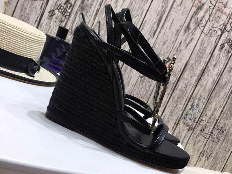 Realfine888 Sandals 5A Y5699260 11.5cm Cassandra Wedge Espadrilles High Heels Sandal Slippers Shoes for Boxサイズ35-43