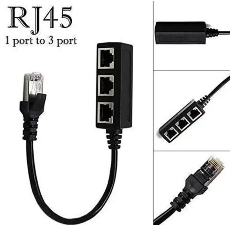 RJ45 Ethernet Splitter Cable 1 masculino a 3 LAN feminina para adaptador de conector de soquete Ethernet Cat5