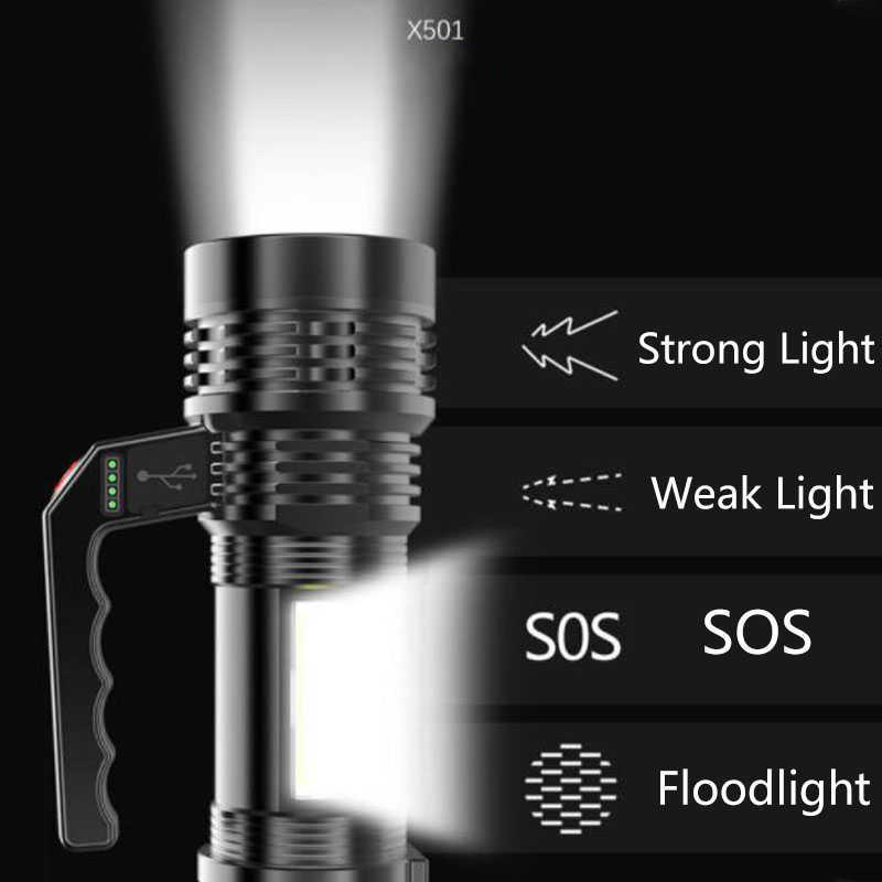 Torches haute puissance Led flash light portable main lampe de poche de poche USB recharge batterie torches briquet projecteur projecteur Chasse T221101
