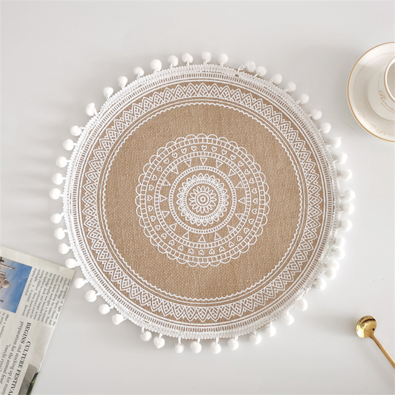 Katoen en linnen ronde plaats Matten boho katoen geweven macrame kwastjes tafel pads voor eetkamer keuken decor