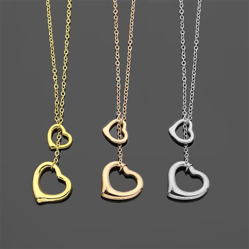 Mode simple double coeur pendentif collier pour femmes classique T-lettre marque Designer collier en acier inoxydable placage or 18 carats colliers bijoux de noël cadeaux