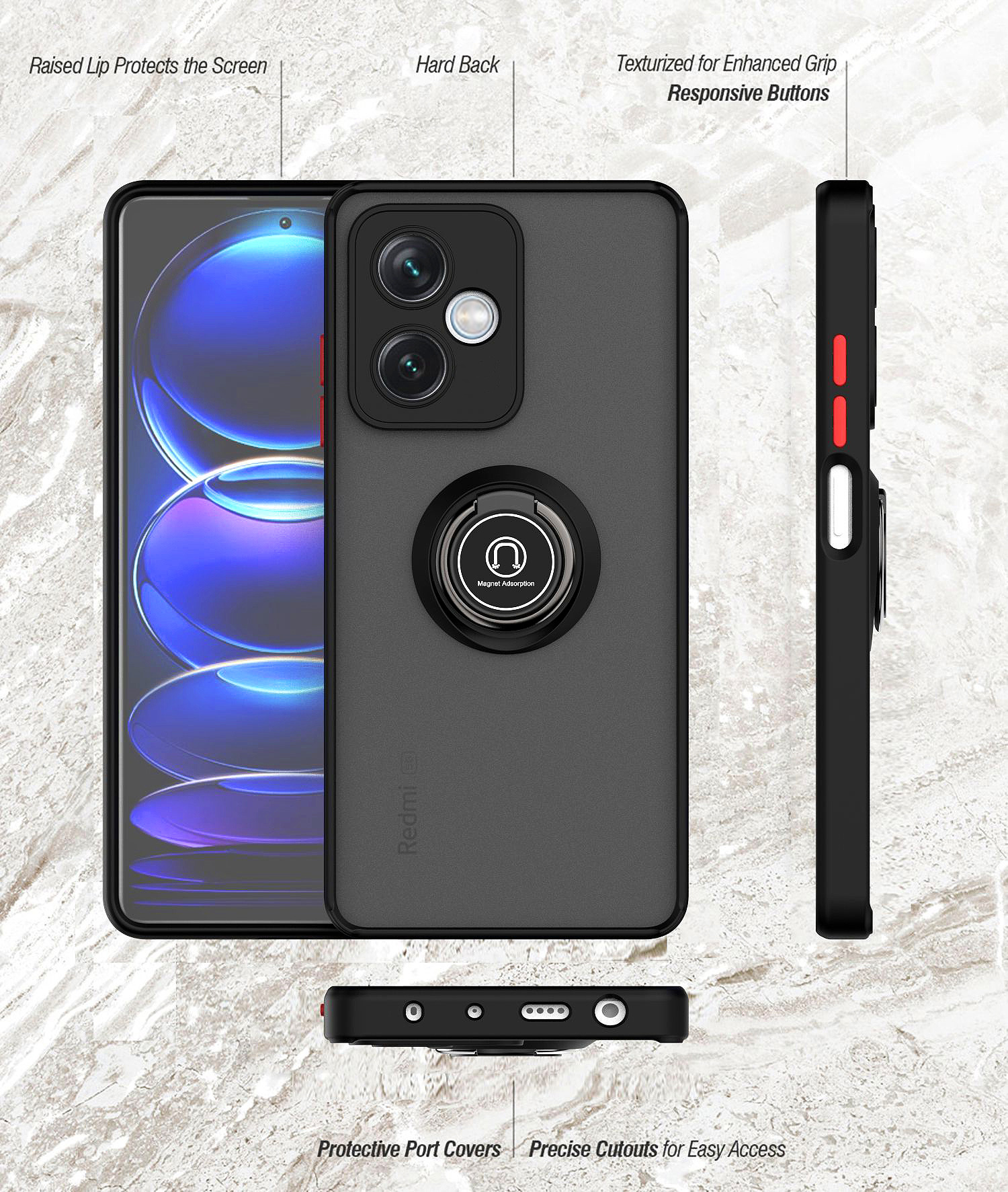 Armor siliconenkoffers voor Xiaomi Poco X5 F5 M4 M5 Redmi Note 12 Pro plus 12s 12t A1 Case Ring Stand Hard Protection Cover