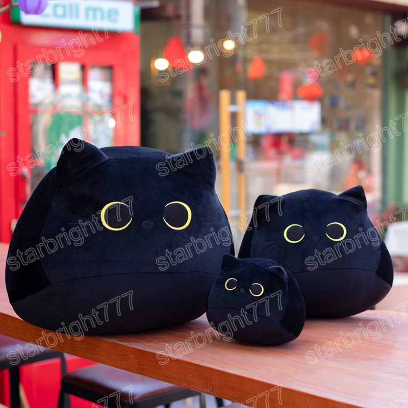 Juguetes de peluche de gato negro Kawaii de 18-40cm, almohada de gato redonda suave, cojín para siesta, regalo creativo de cumpleaños de Navidad para niños