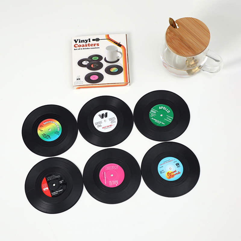 Retro CD -skivor Vinyl Coasters Drink Cup Mat för bröllopsförsörjning Non Slip värmebeständiga kuddar