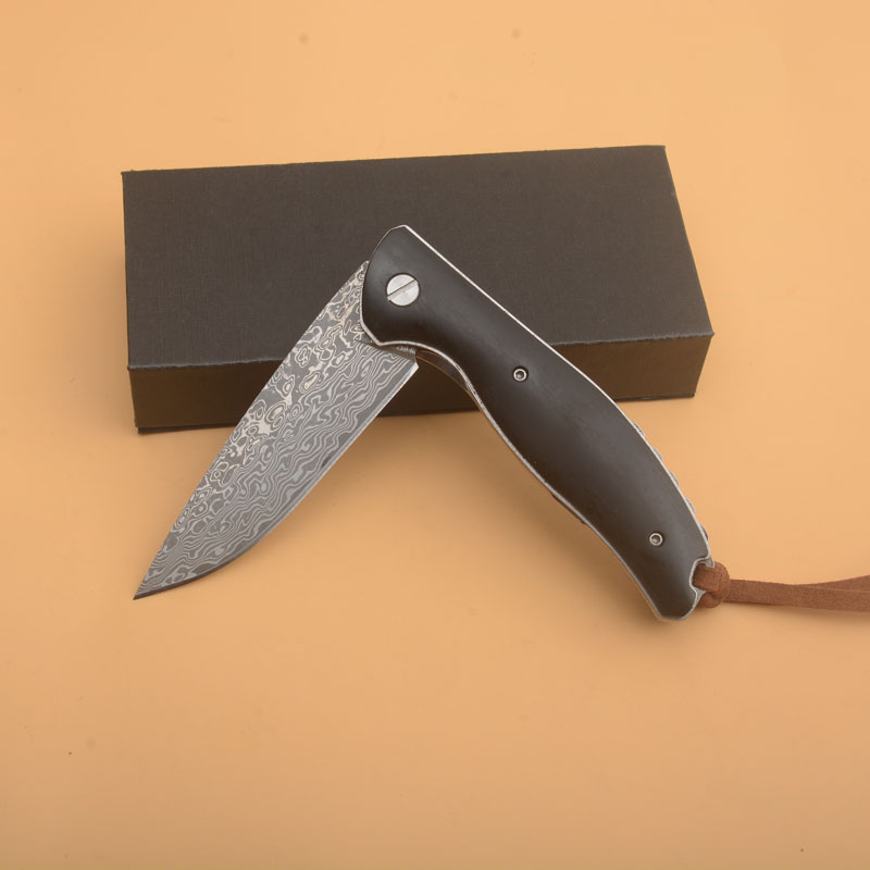 Promoción R1102 Flipper Cuchillo plegable Hoja de punto de caída de acero de Damasco G10 con mango de hoja de acero inoxidable Rodamiento de bolas Cuchillos de carpeta de bolsillo EDC de apertura rápida