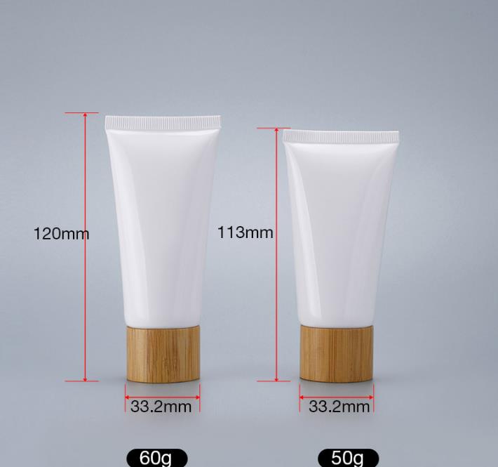 Empty White Plastic Squeeze Tubes Bottle Cosmetic Cream Jars Refillable Travel Lip Balm Container with Bamboo Cap SN63