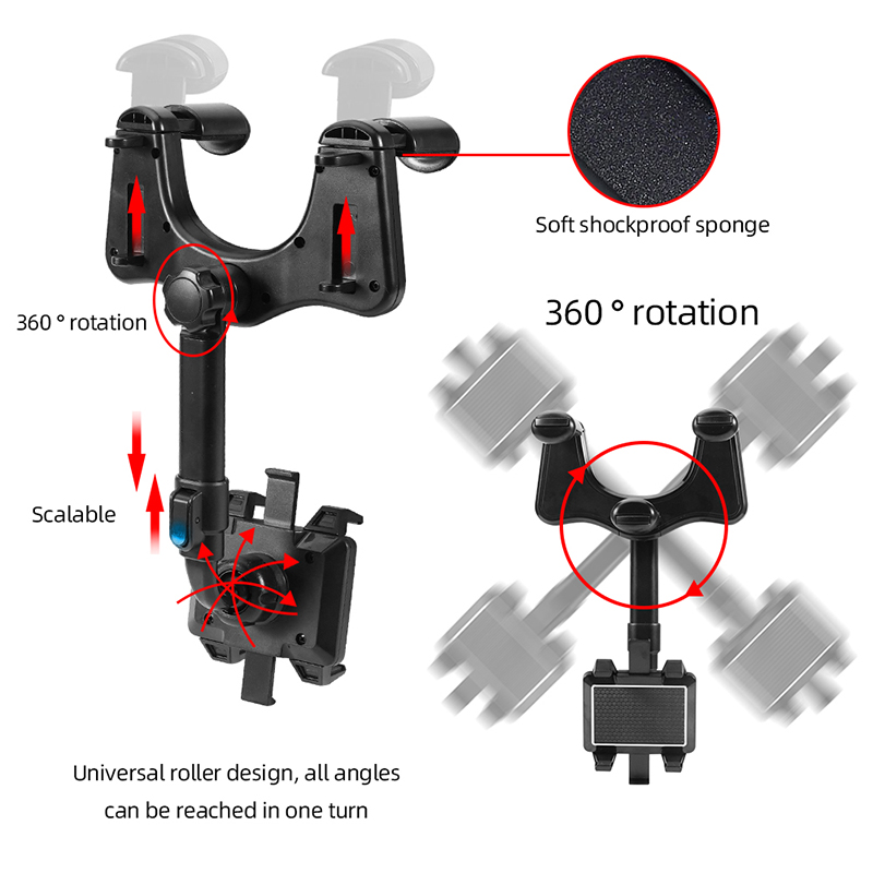 Universal Rearview Phone Holder Car Mount Holders 360 Degree Rotating Adjustable GPS Bracket For All Mobile Phone