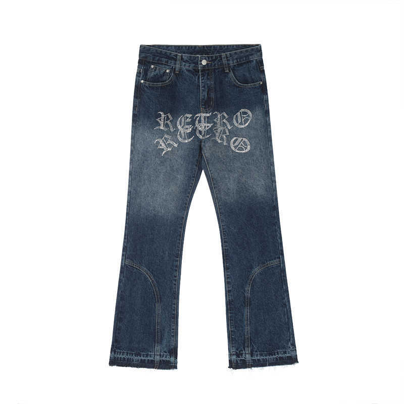 Jeans da uomo 2022 Nuova lettera di moda strass Marrone Vintage Baggy Jeans da uomo Pantaloni dritti Hip Hop Goth Pantaloni in denim Pantnes Vaqueros T221102