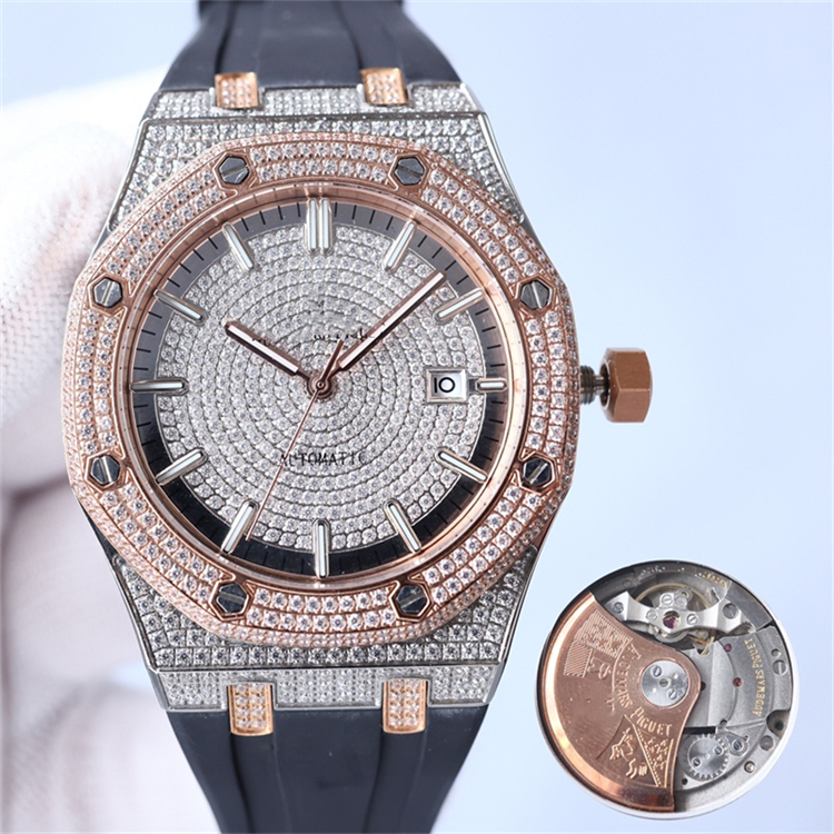 ZF Montre de Luxe Mens 시계 41mm 자동 기계 운동 오스트리아 다이아몬드 시계 강철 손목 시계