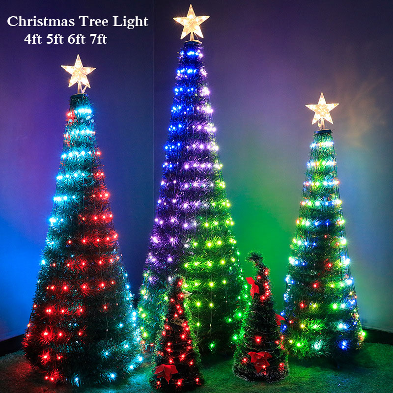 4ft 5ft 6ft 7ft Christmas Adresable kleurrijke snaren Lichte Xmas Tree Lights met Topper Star 342leds Smart 18 ModeStimer Remote Control Waterdicht