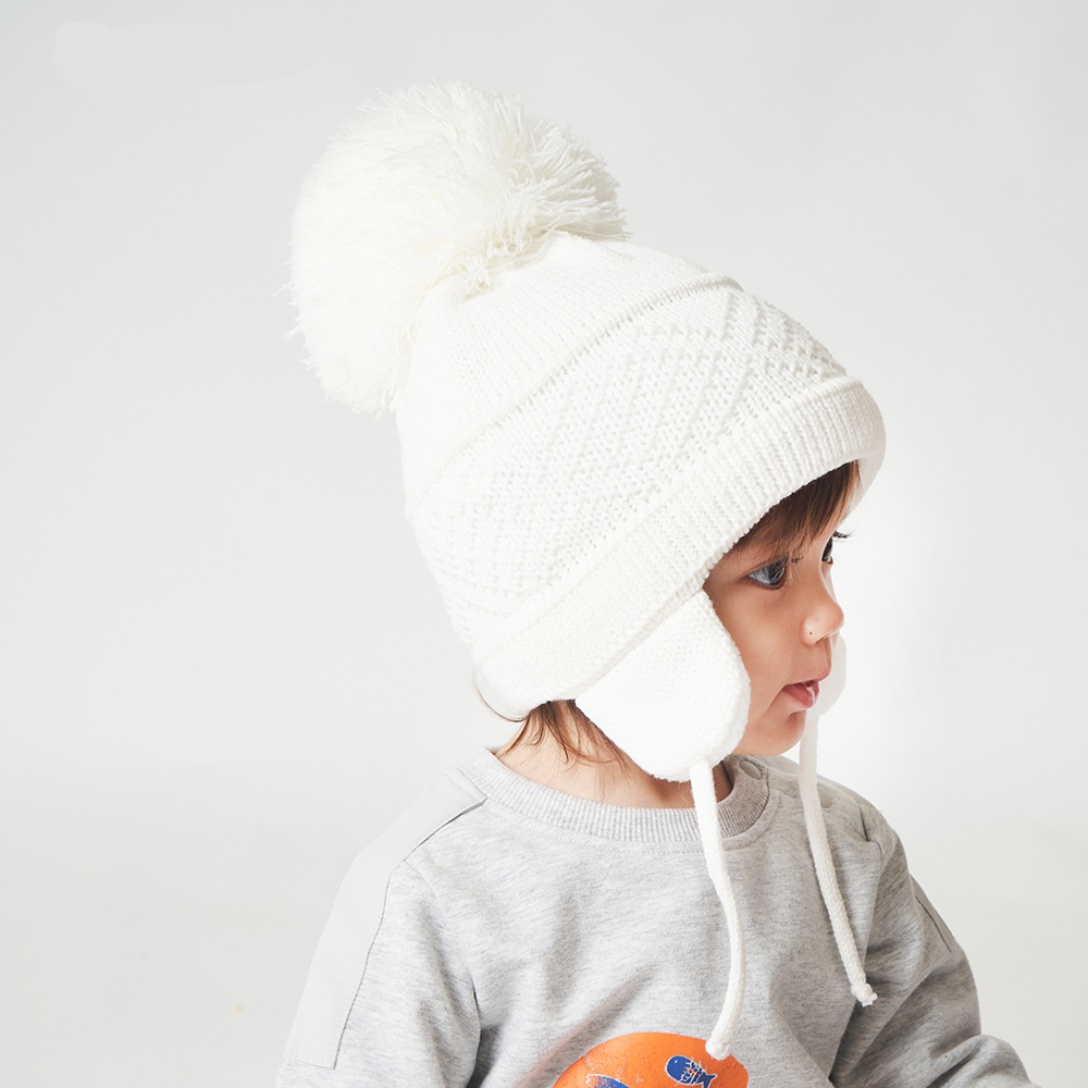 Caps Hats Winter Kids Hat Big Pompom Cartoon Cotton Knit Baby Beanie for Boys and Girls with Fleece Lining Bomber Children 221101