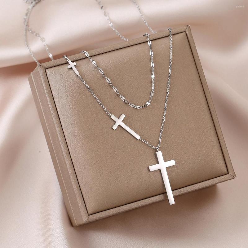 Choker Titanium Roestvrij Staal Goudzilver Kleur Cross Hoker Multiayer Ketting Voor Vrouw Koreaanse Mode-sieraden Gothic Girl234s