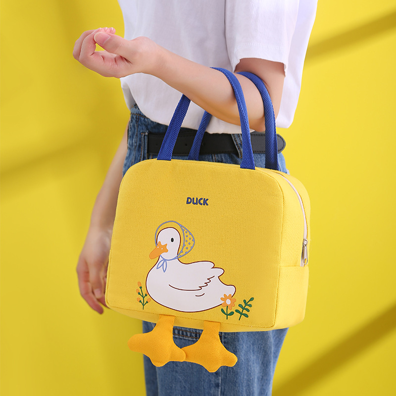 보관 가방 작은 노란색 오리 점심 가방 귀여운 만화 상자 핸드백 단열 캔버스 가방