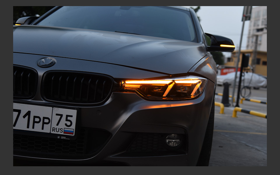 ل BMW F30 F35 LED CAR CAR MEDING Signal 320i 325i المصباح الأمامي مصابيح رأس Auto Part Drl النهار تشغيل Light Angel Eye Grojector Lens