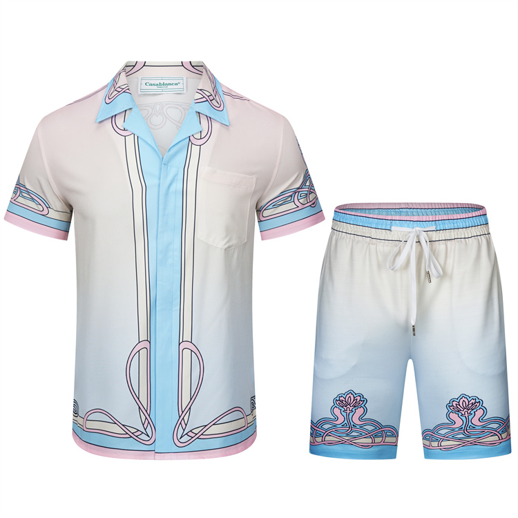 Casablanc Shirts 2023 neues Surfen Lazy Wind Seidensatin Langarmhemd Shorts Set Herren- und Damenmodemarke