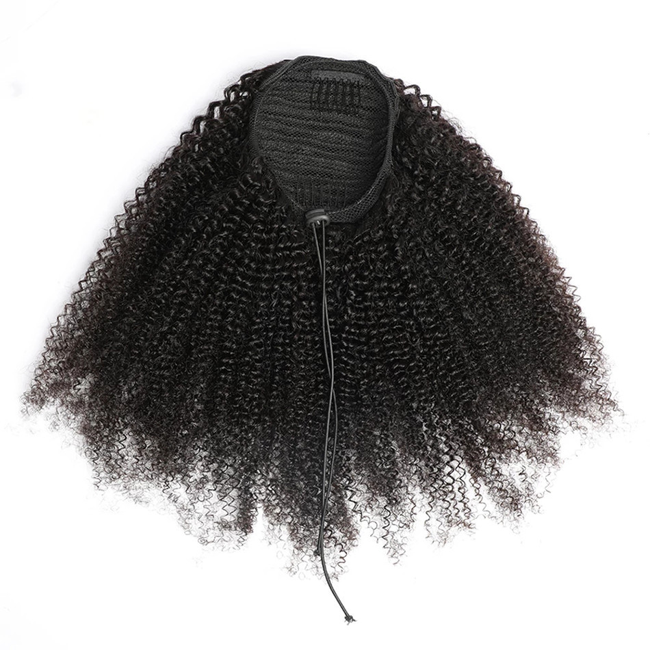 Mogolian Afro Kinky Curly Drawstring Ponytail Human Hair Extensions 4B 4C Remy Long Kinky Straight Clip In horsetail black brown 140g african american full ends
