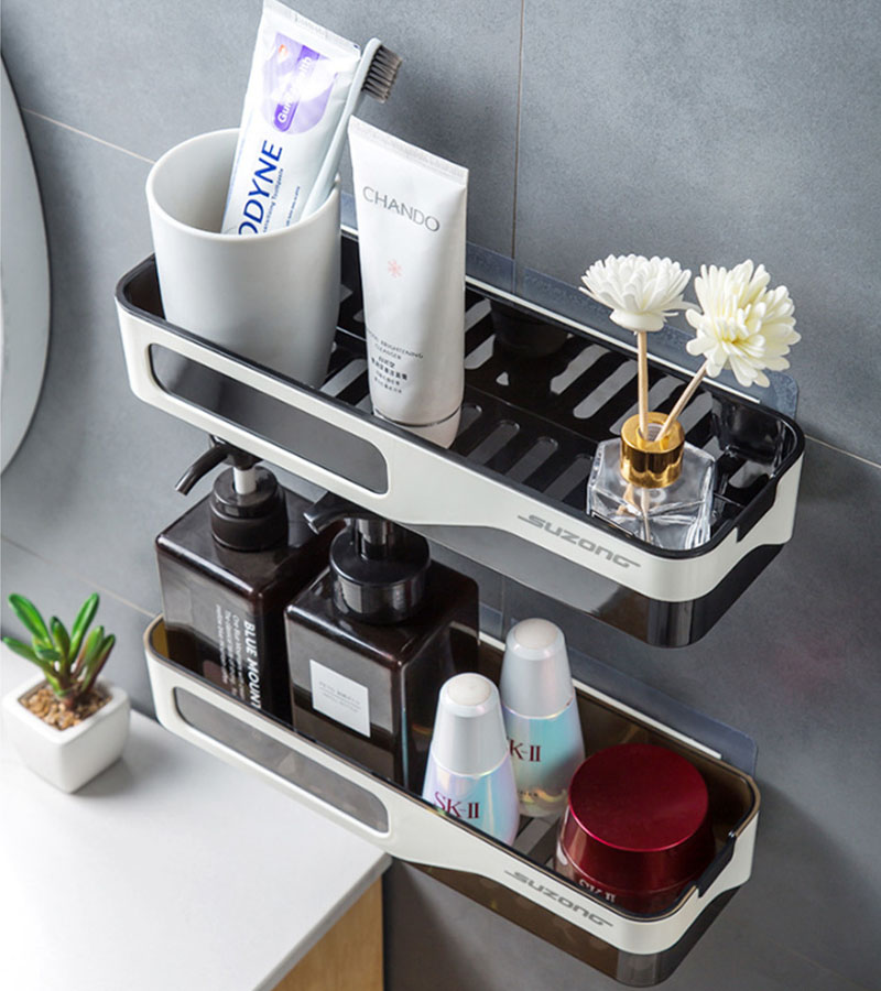 Muur gemonteerde badkamer plank shampoo douche organizer punch-vrije badkamer planken opslagrek afvoerhouder huishoudelijke artikelen